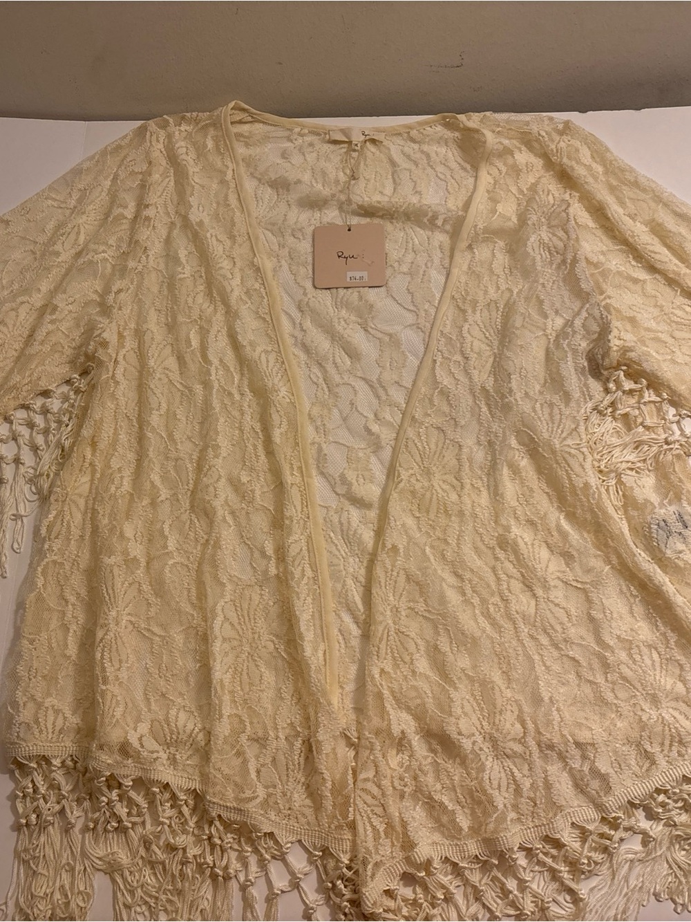Ryu Lace Fringe Cream Cover-Up- NWT